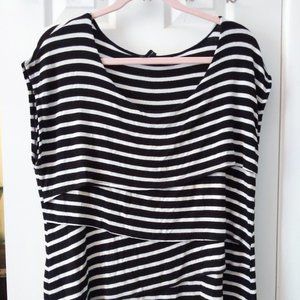 New Directions Black and White Striped Blouse with Ruffled Layers